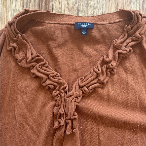 Talbots Rust Cardigan with Ruffled Neckline - Picture 4 of 7